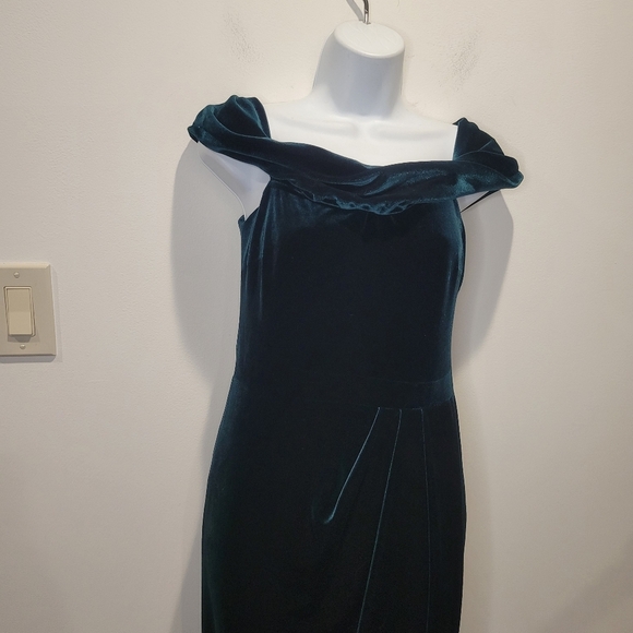 Bhldn Size 4 Edison Velvet Emerald Green Formal Off Shoulder Dress - Picture 2 of 5